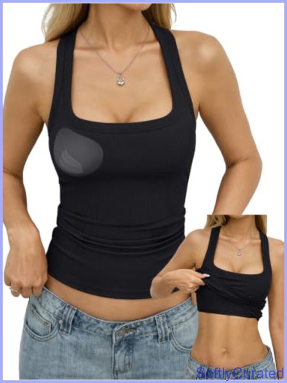 Ribbed Built-in Bra Tank Top Racerback Square Neck Padded